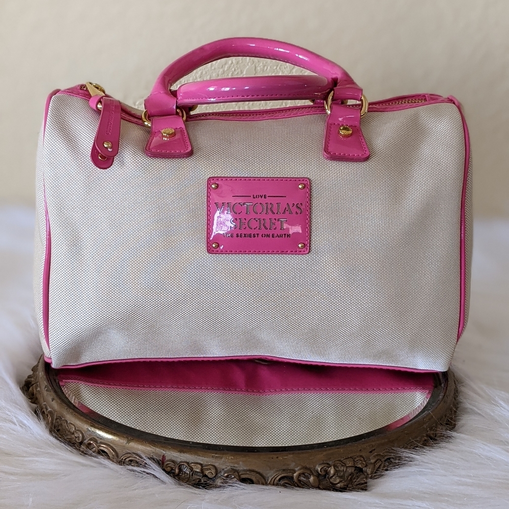 Victoria's Secret Pink Patent Trim  Cream Satchel